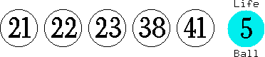21 22 23 38 41 (05)